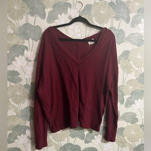 Project Social T Los Angeles burgundy waffle knit flowy top
